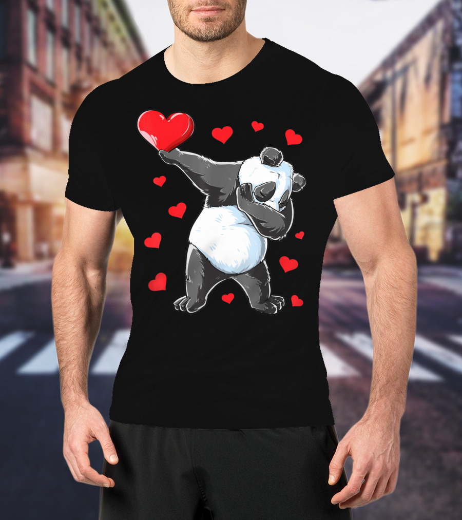 Valentines Day Dabbing Panda With Hearts Girls Bear T-Shirt