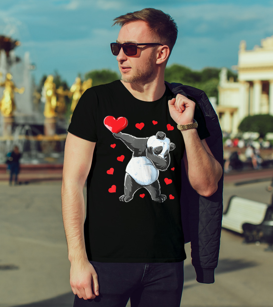 Valentines Day Dabbing Panda With Hearts Girls Bear T-Shirt