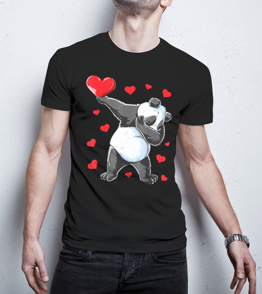 Valentines Day Dabbing Panda With Hearts Girls Bear T-Shirt