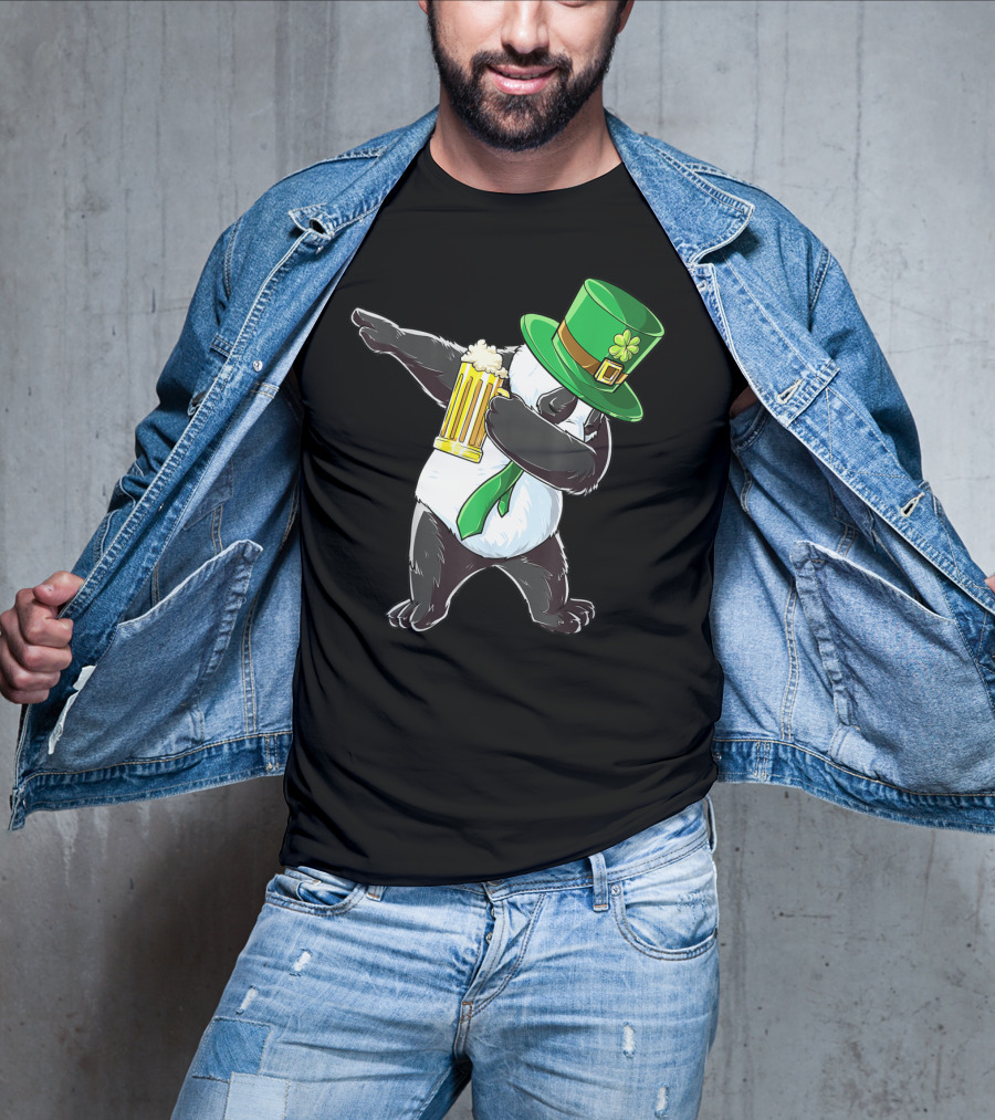 Dabbing Panda With Green Leprechaun Hat And Beer T-Shirt