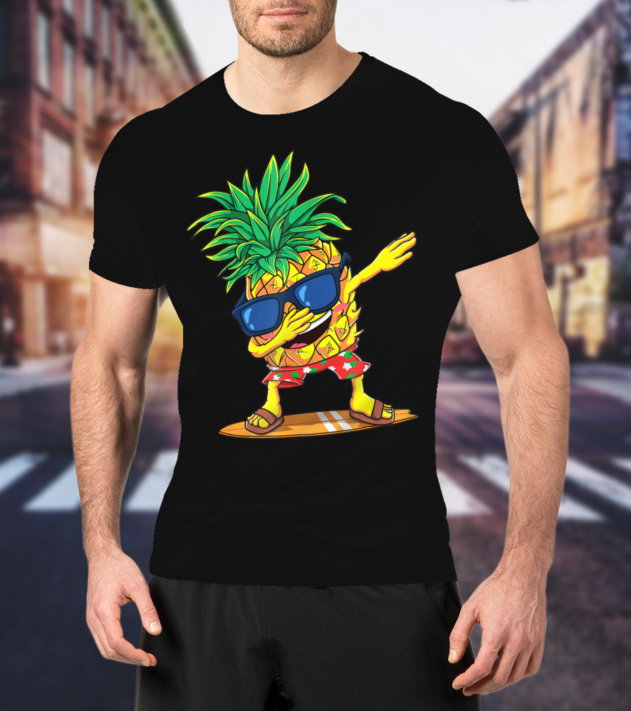 Dabbing Pineapple Sunglasses Aloha Beaches Hawaiian Hawaii Surfboard T-Shirt