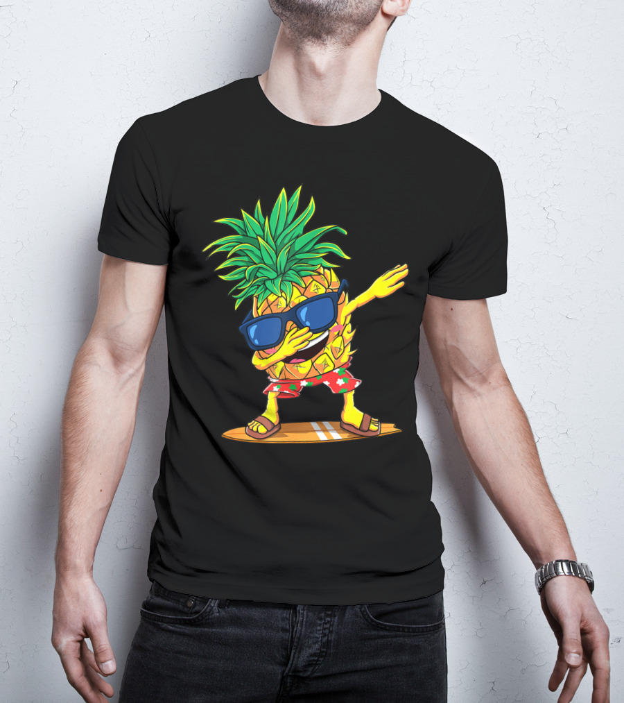 Dabbing Pineapple Sunglasses Aloha Beaches Hawaiian Hawaii Surfboard T-Shirt