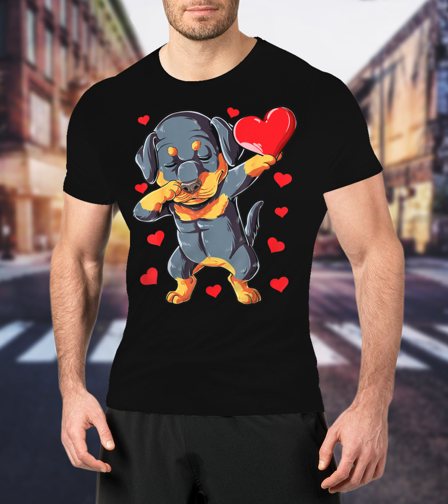 Dabbing Rottweiler Valentines Day Dog Lover Heart Dance With Love T-Shirt