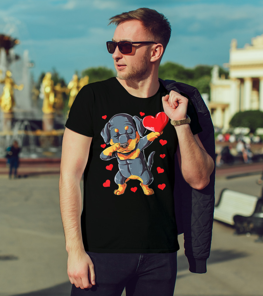 Dabbing Rottweiler Valentines Day Dog Lover Heart Dance With Love T-Shirt