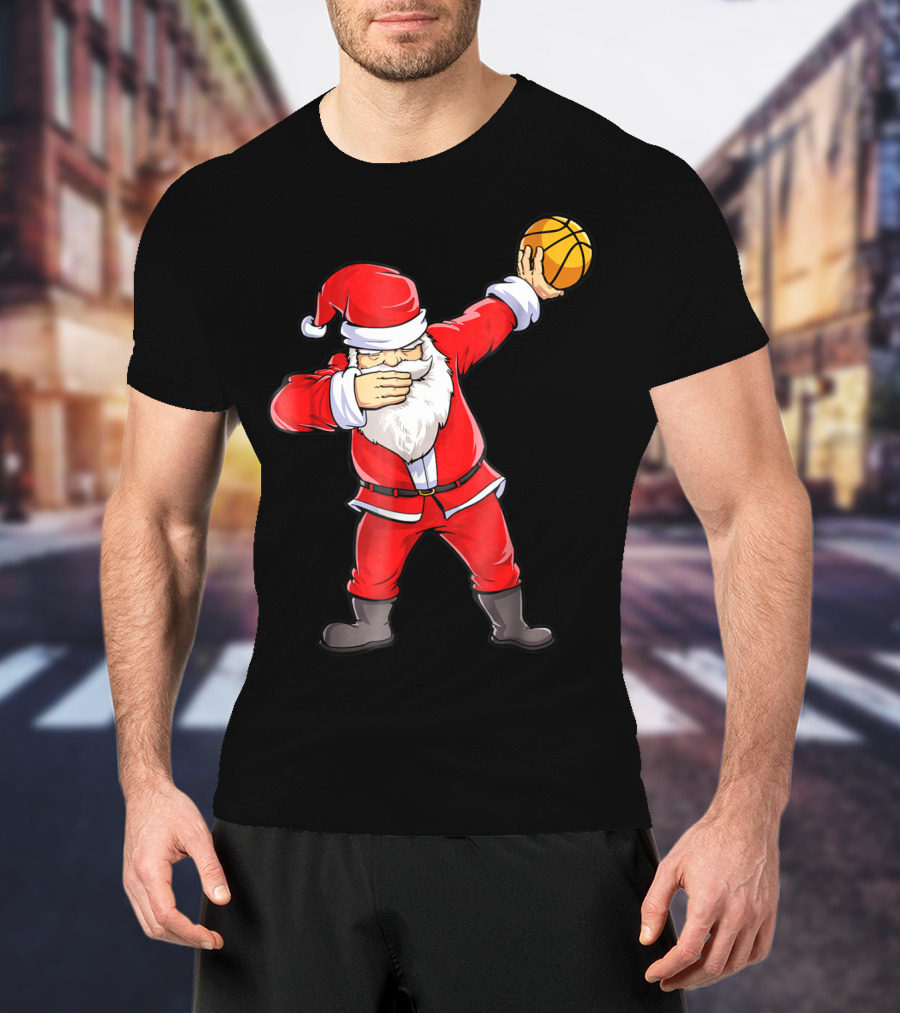 Dabbing Santa Basketball Christmas Boys Men Ball T-Shirt