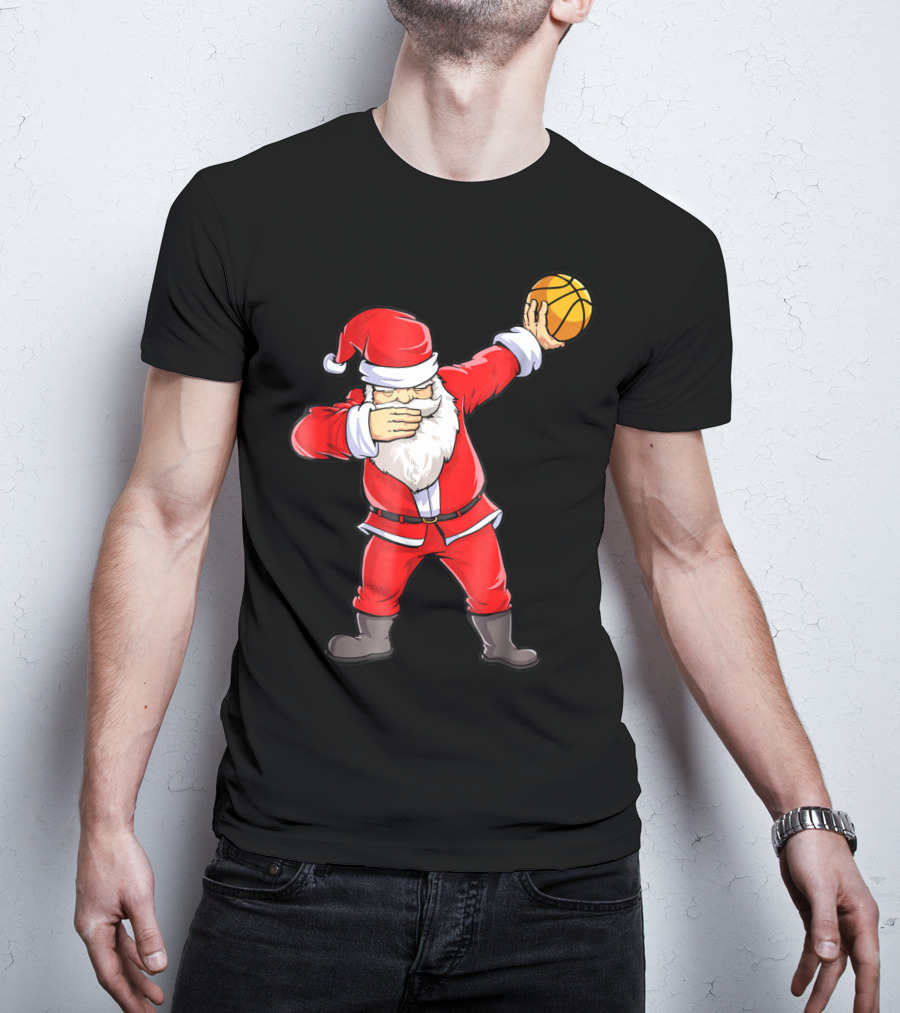 Dabbing Santa Basketball Christmas Boys Men Ball T-Shirt