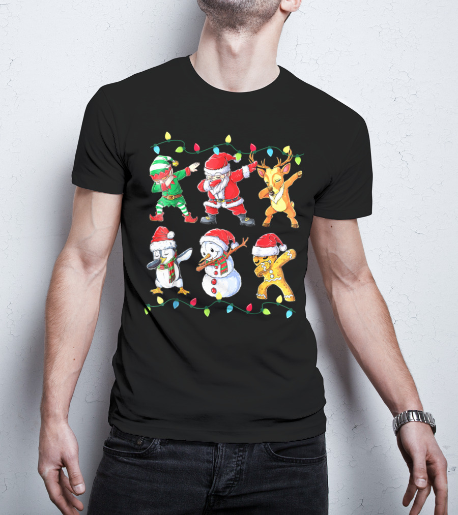 Santa Elf Reindeer Snowman Penguin Gingerbread Dabbing Friends T-Shirt