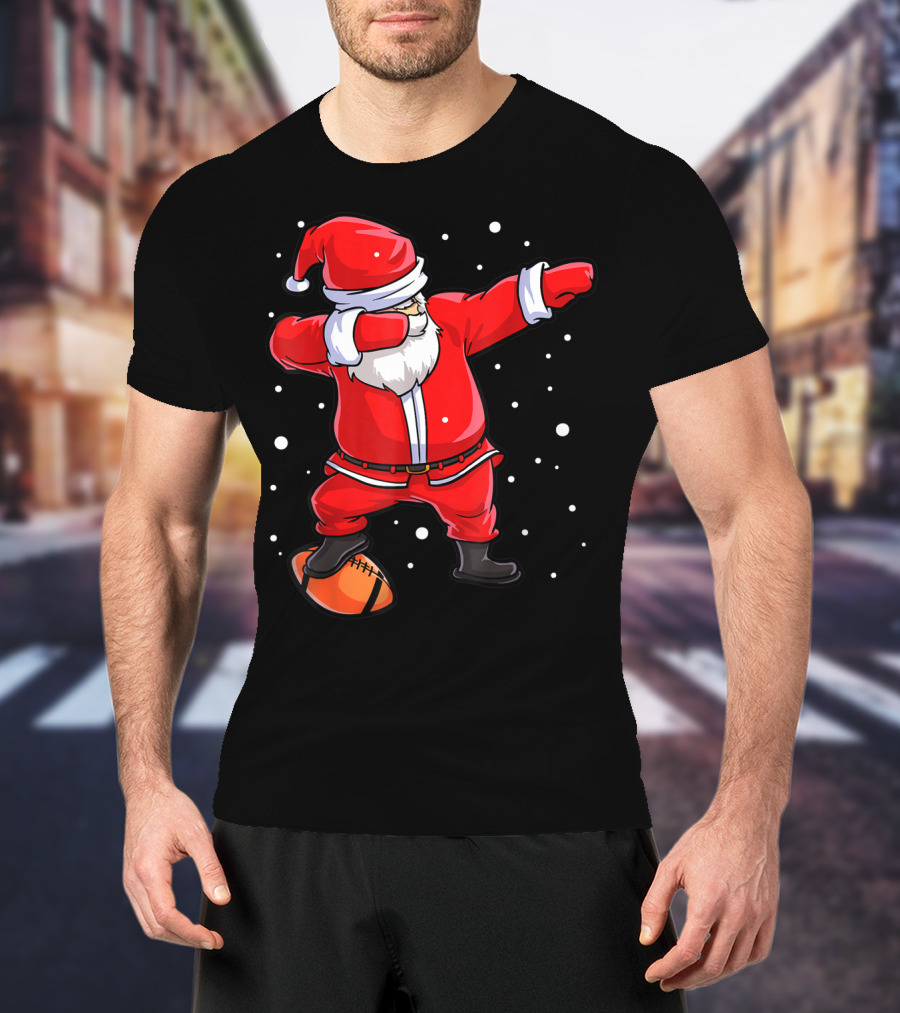 Dabbing Santa Football Christmas Snowflakes T-Shirt
