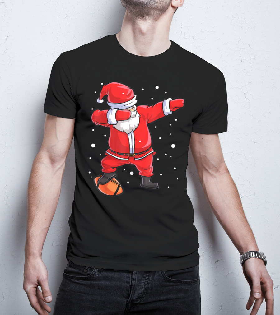 Dabbing Santa Football Christmas Snowflakes T-Shirt