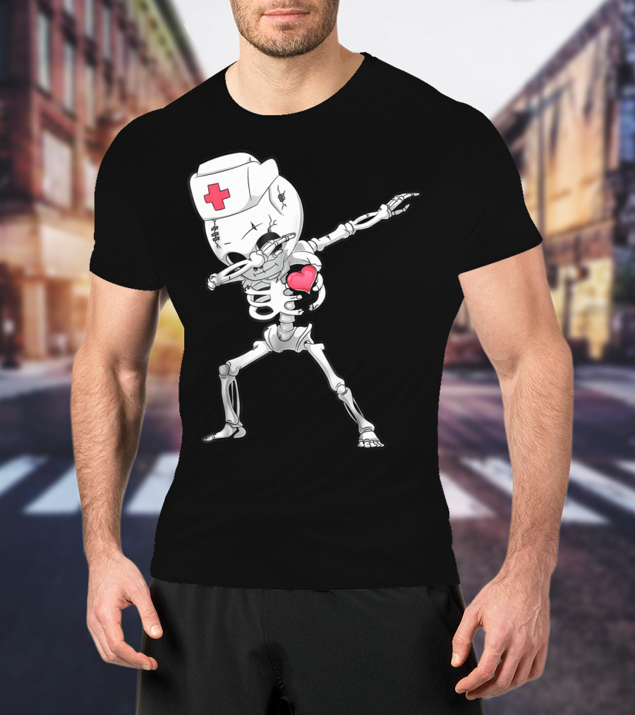 Dabbing Skeleton Nurse Xray Heart Halloween Dab T-Shirt