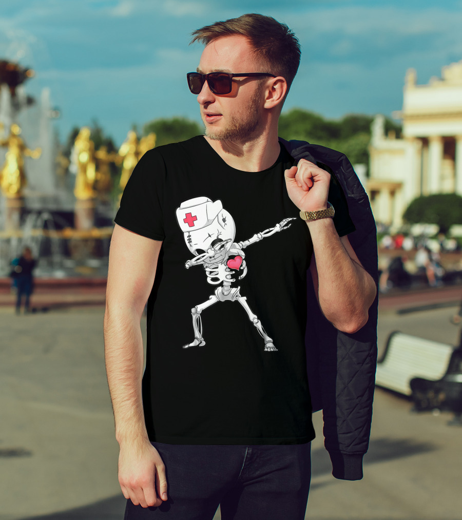 Dabbing Skeleton Nurse Xray Heart Halloween Dab T-Shirt