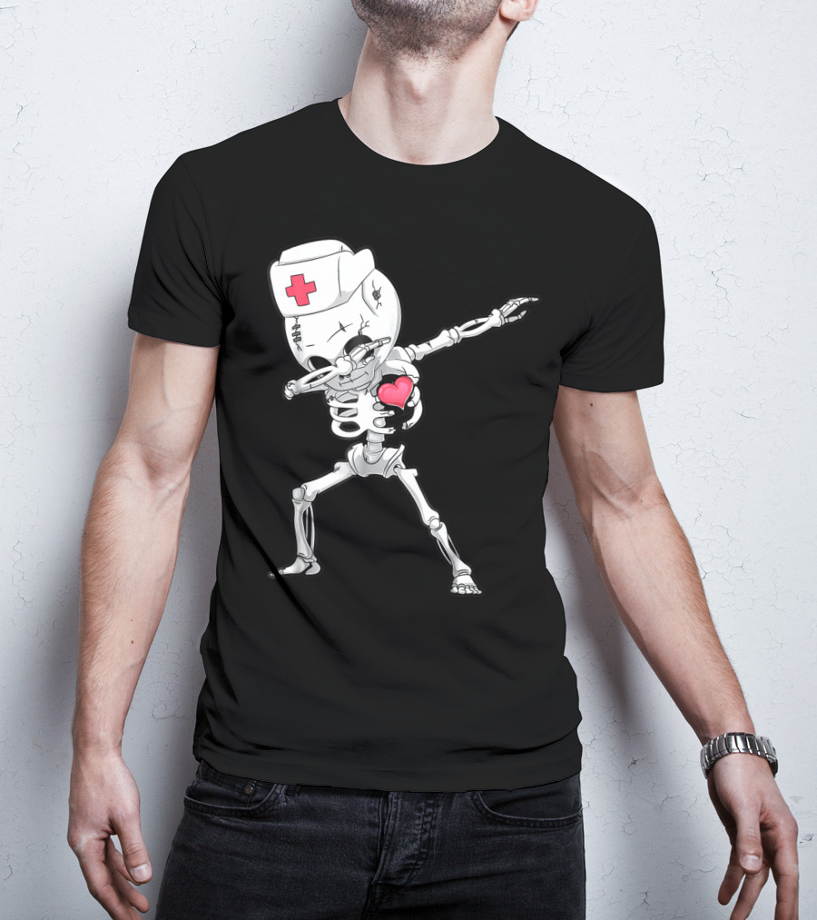 Dabbing Skeleton Nurse Xray Heart Halloween Dab T-Shirt