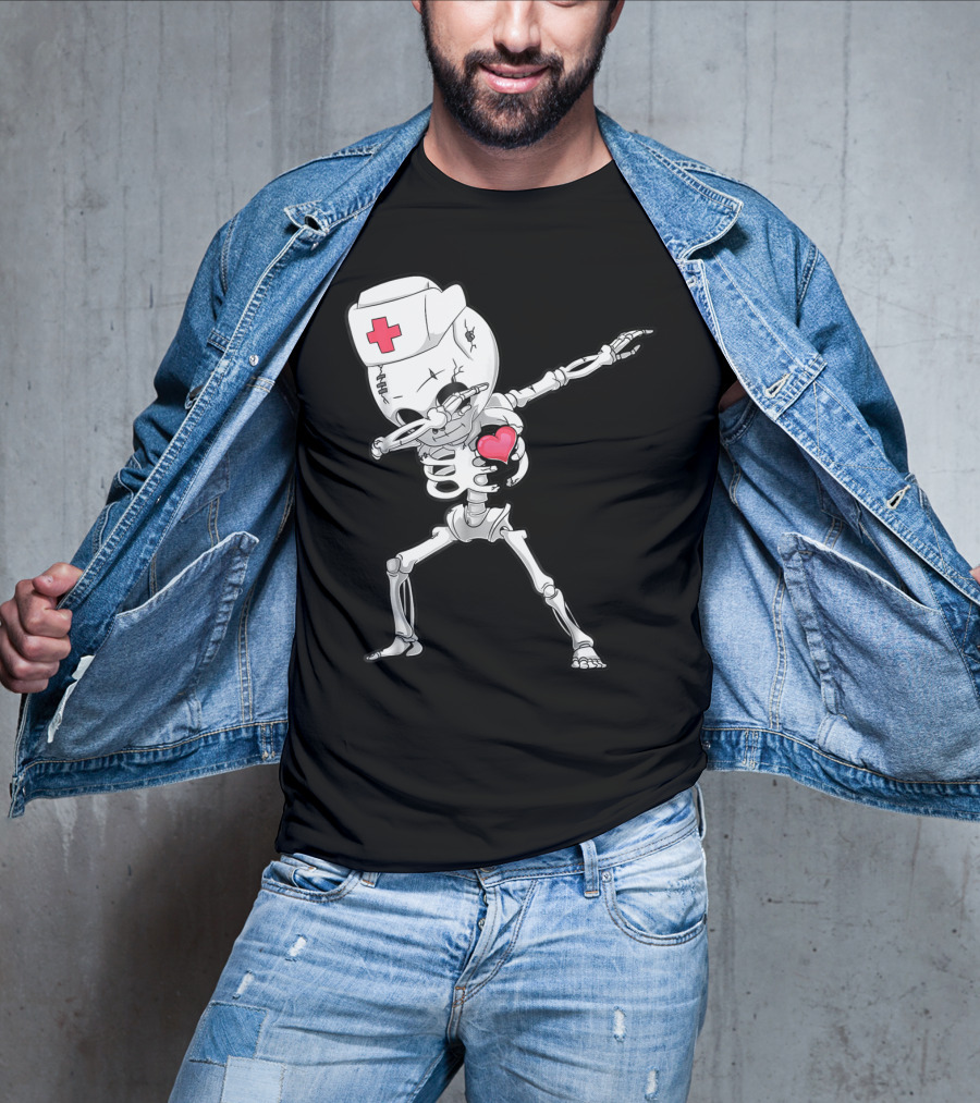 Dabbing Skeleton Nurse Xray Heart Halloween Dab T-Shirt