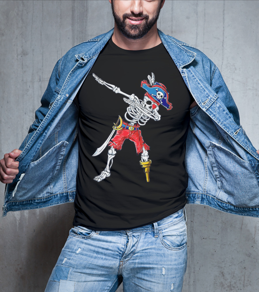 Dabbing Skeleton Pirate Jolly Roger Kids Skull Boys T-Shirt
