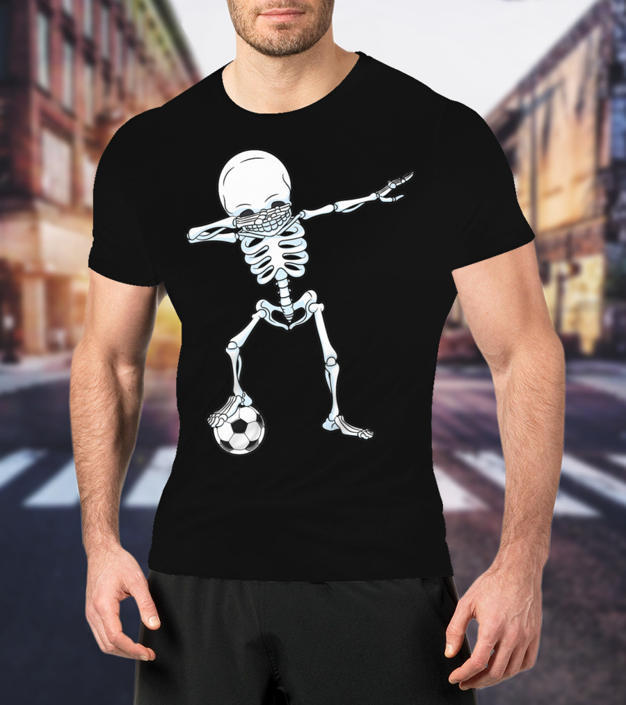 Dabbing Skeleton Halloween Soccer Skull T-Shirt