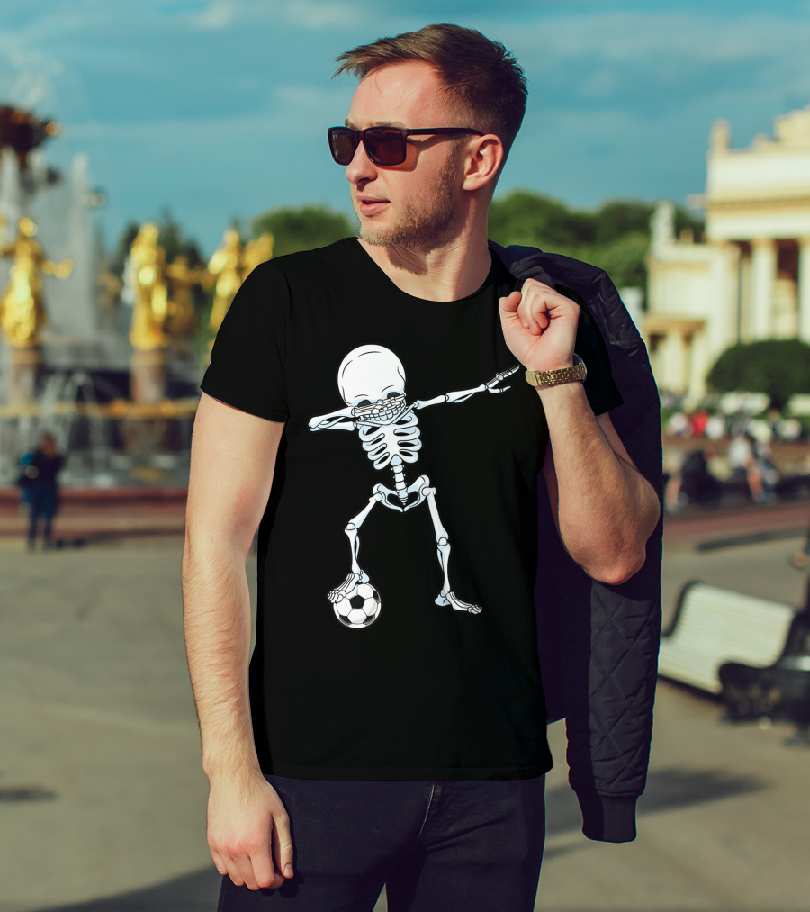 Dabbing Skeleton Halloween Soccer Skull T-Shirt