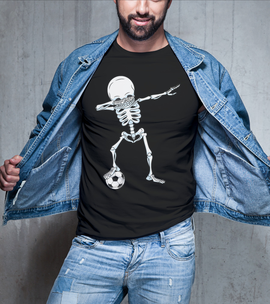 Dabbing Skeleton Halloween Soccer Skull T-Shirt