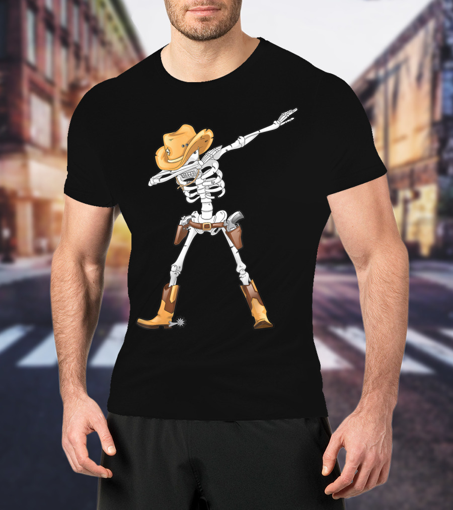 Dabbing Skeleton Cowboy Halloween Kids Boys Dab T-Shirt