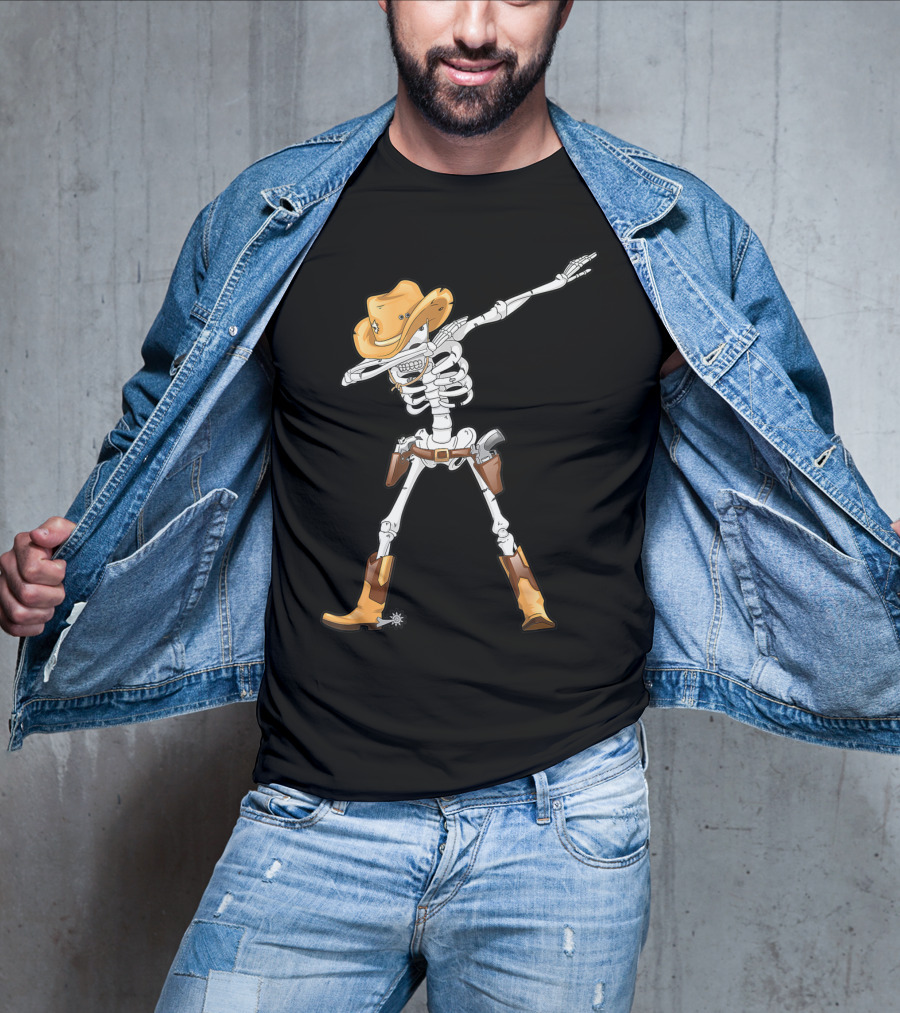 Dabbing Skeleton Cowboy Halloween Kids Boys Dab T-Shirt