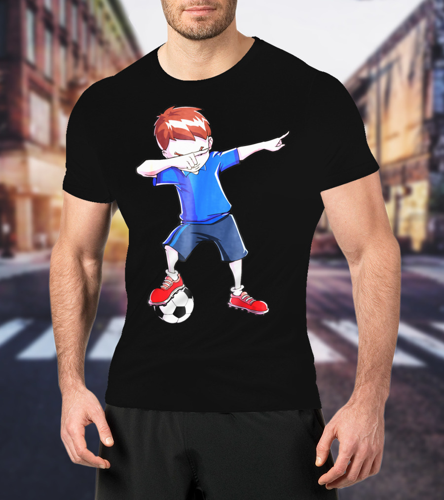 Dabbing Soccer Dab Funny Football Kid In Blue Shirt And Red Shoes T-Shirt