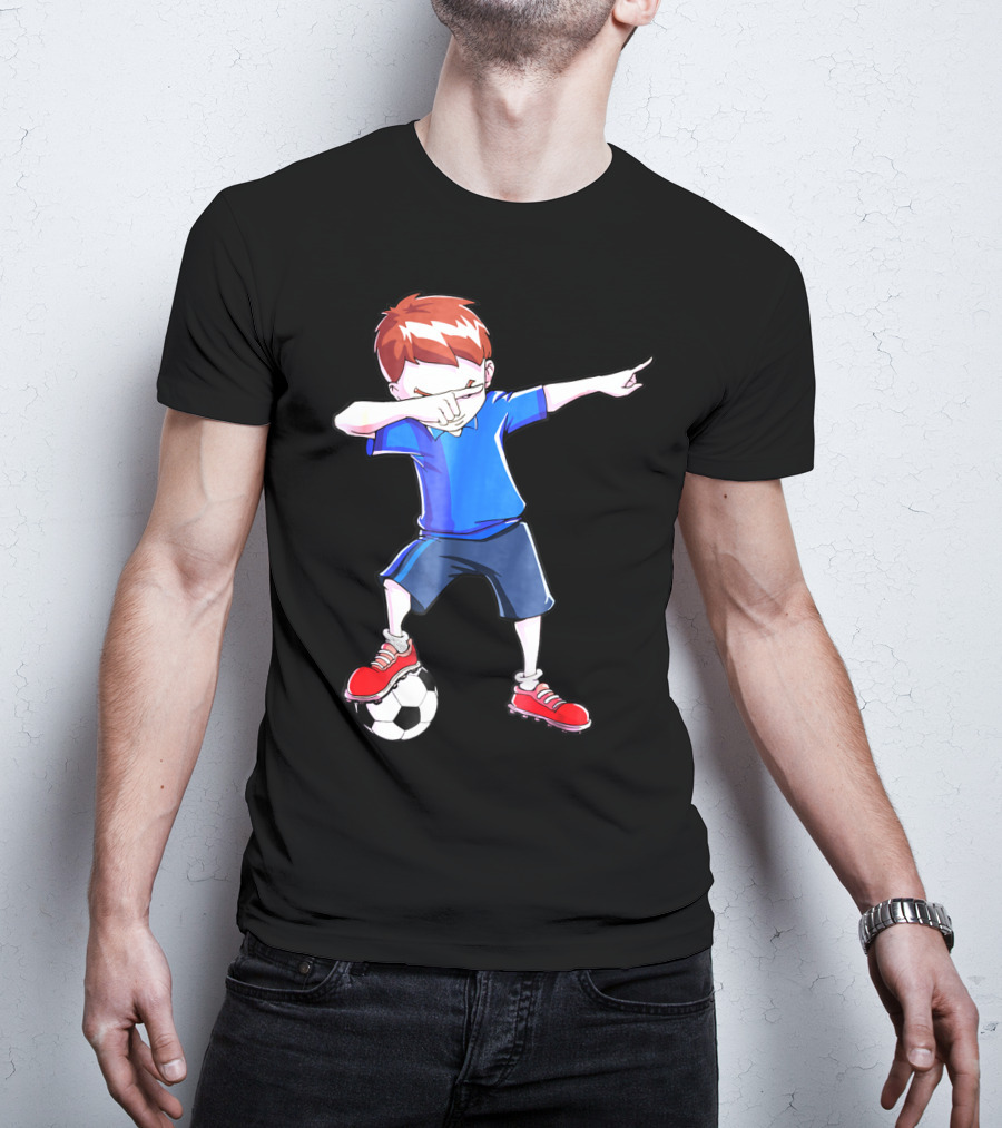 Dabbing Soccer Dab Funny Football Kid In Blue Shirt And Red Shoes T-Shirt