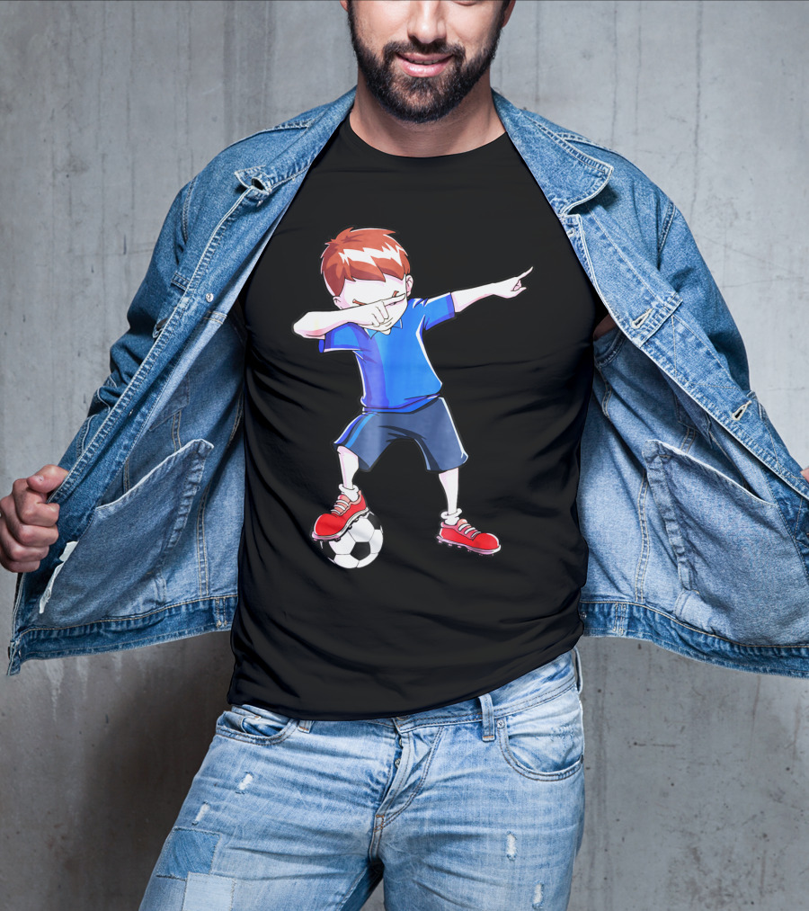 Dabbing Soccer Dab Funny Football Kid In Blue Shirt And Red Shoes T-Shirt