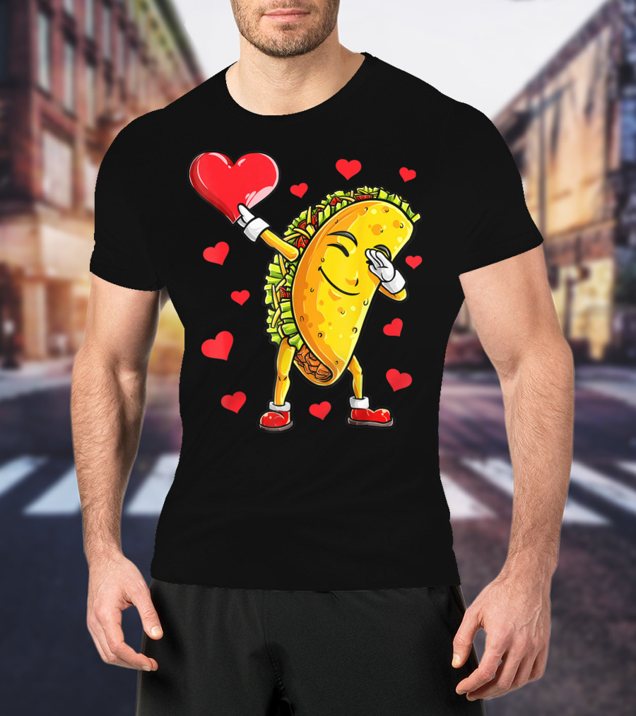 Dabbing Taco Heart Valentines Day Food Lovers Boys T-Shirt