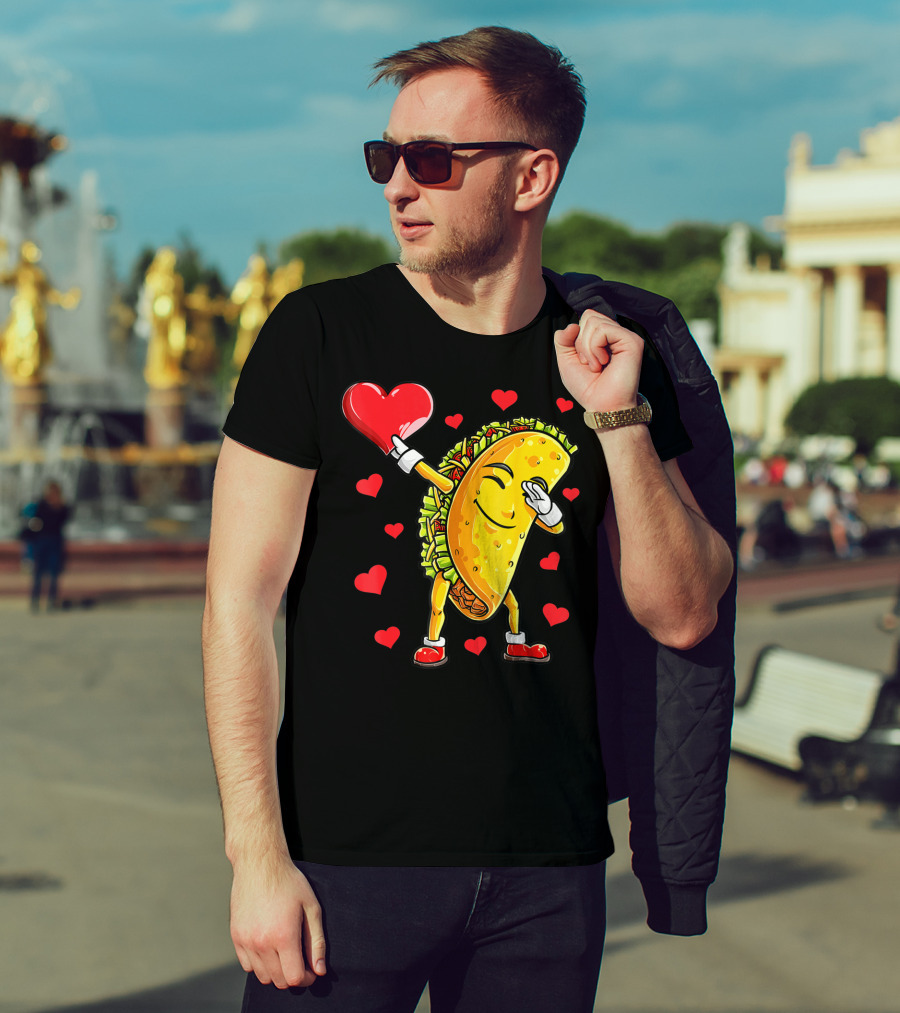 Dabbing Taco Heart Valentines Day Food Lovers Boys T-Shirt