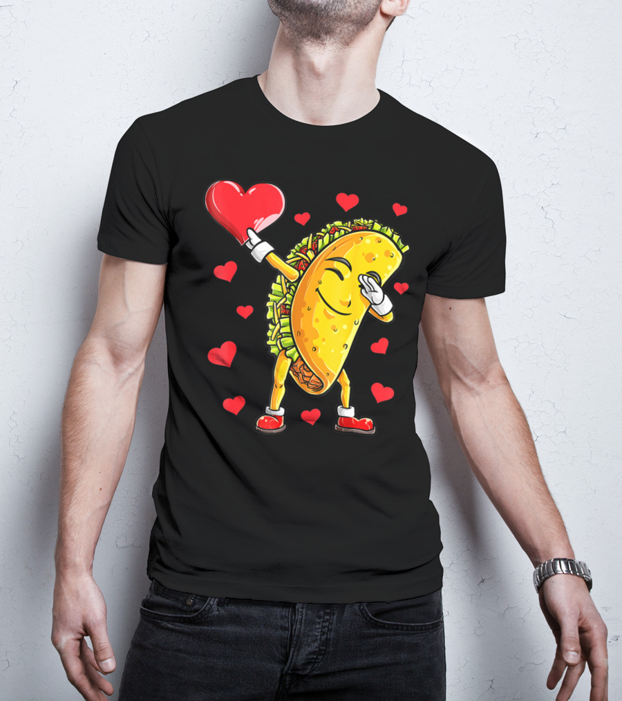 Dabbing Taco Heart Valentines Day Food Lovers Boys T-Shirt