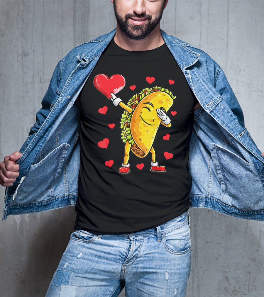 Dabbing Taco Heart Valentines Day Food Lovers Boys T-Shirt