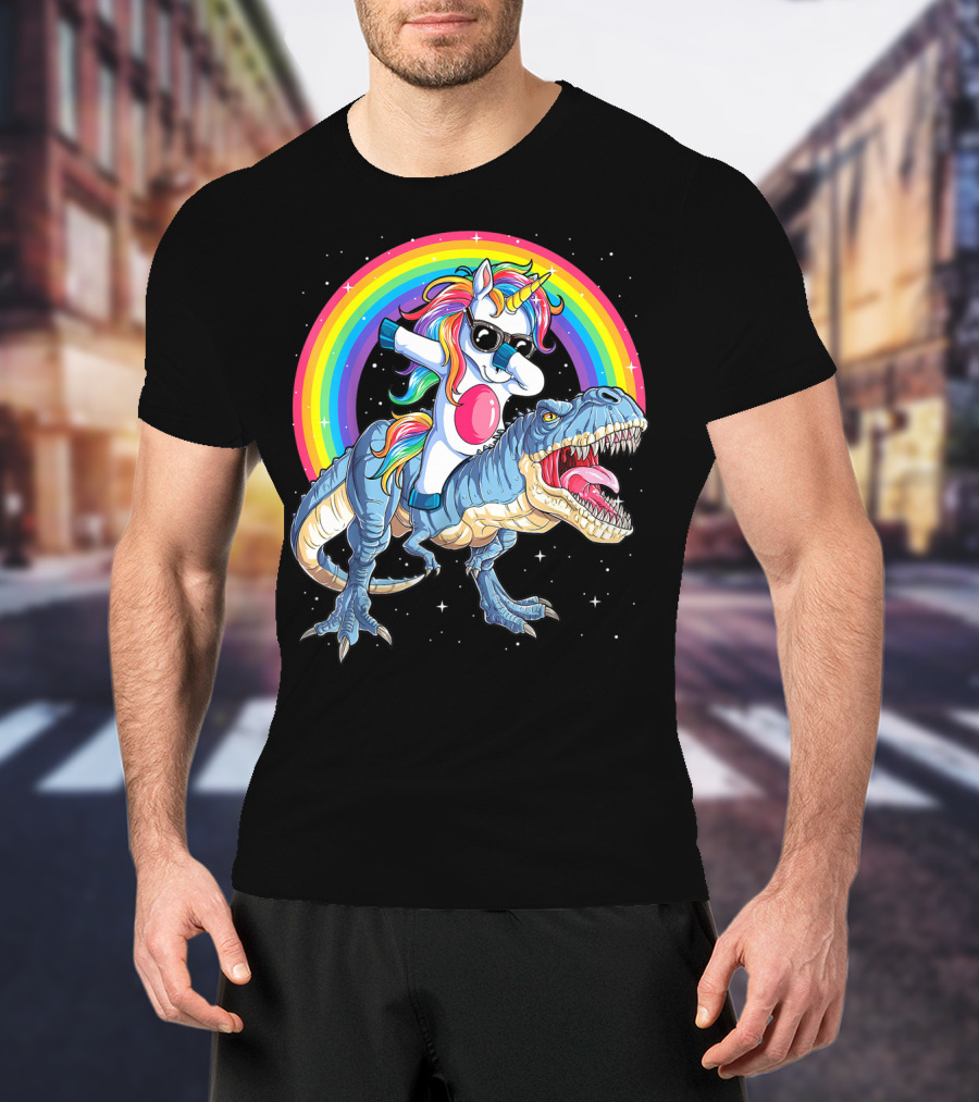 Dabbing Unicorn Dinosaur Rex Kids Girls Boys Space Rainbow T-Shirt