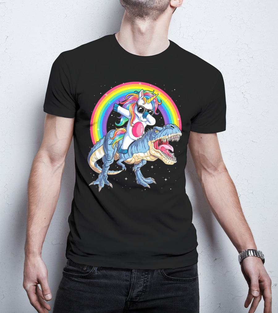 Dabbing Unicorn Dinosaur Rex Kids Girls Boys Space Rainbow T-Shirt