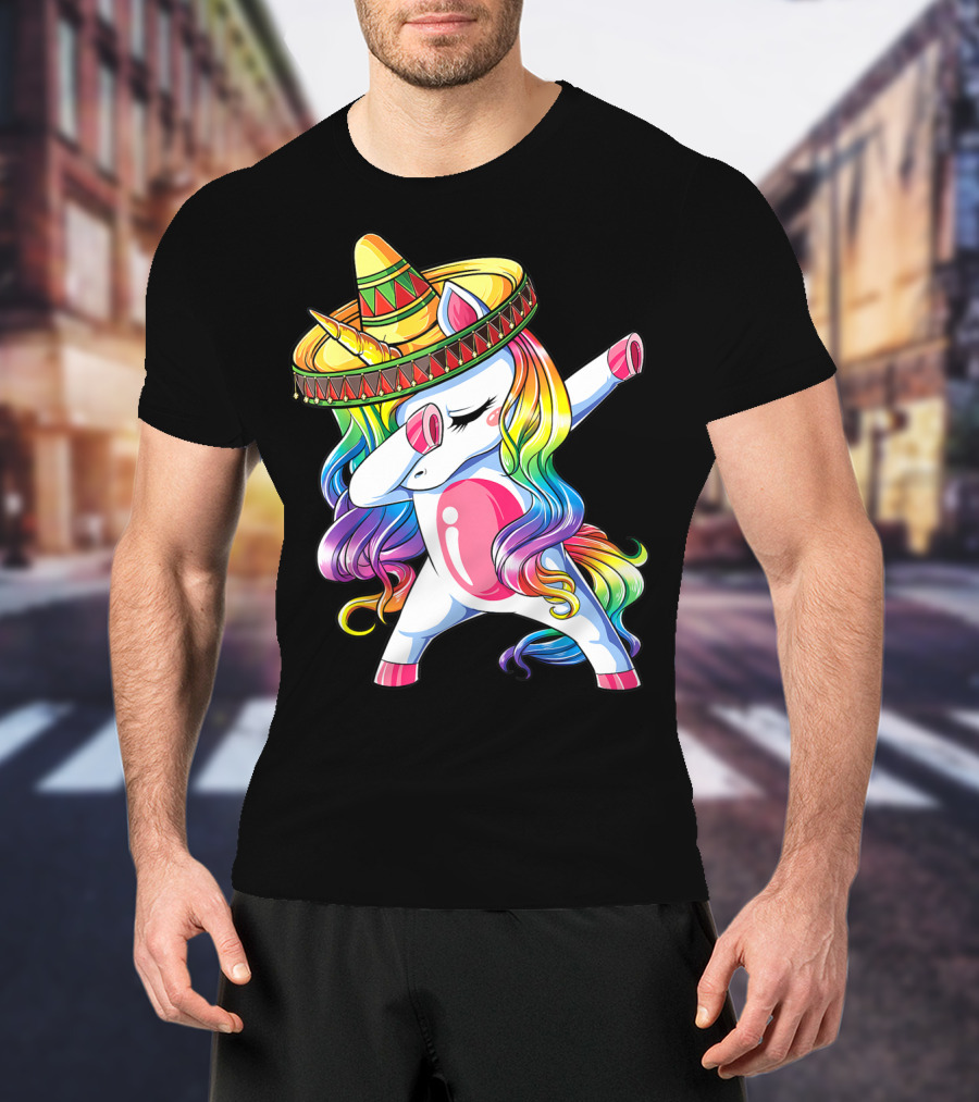 Funny Dabbing Unicorn Rainbow Sombrero Cinco De Mayo Women T-Shirt