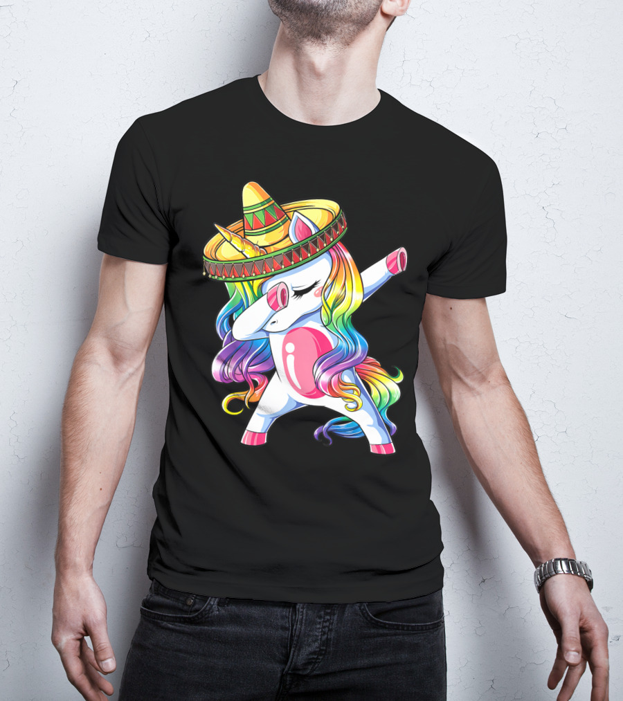 Funny Dabbing Unicorn Rainbow Sombrero Cinco De Mayo Women T-Shirt
