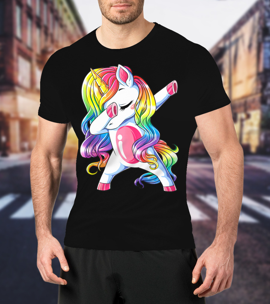 Dabbing Unicorn Rainbow Dance Squad Women Funny Dab T-Shirt