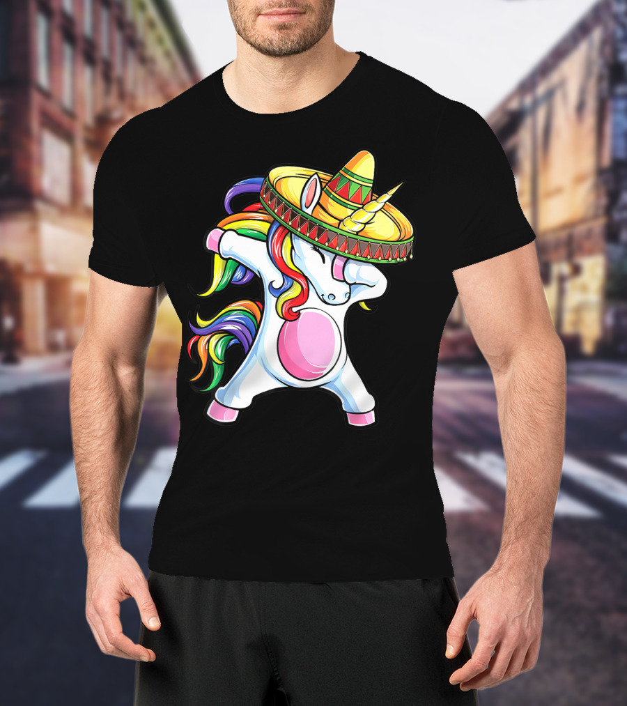 Dabbing Unicorn Sombrero Rainbow Cinco De Mayo Kids Girls Women Mexican T-Shirt