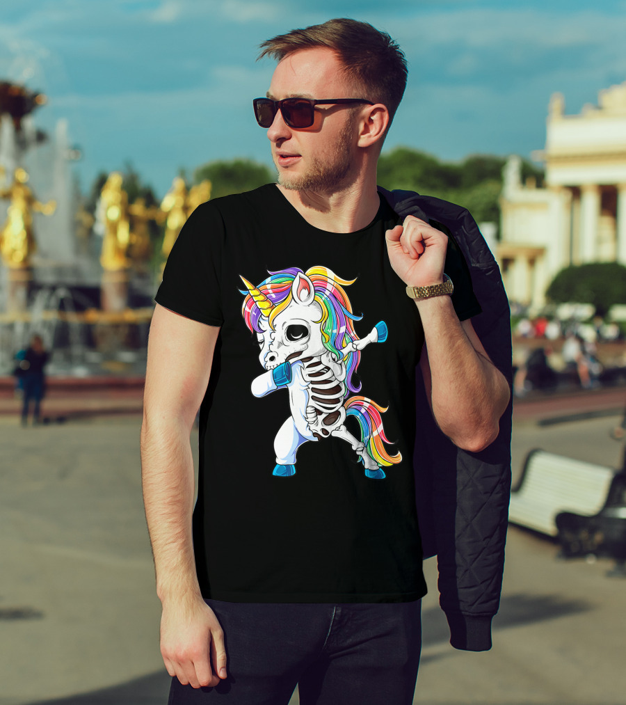 Dabbing Unicorn Skeleton Halloween Girls Dab Rainbow T-Shirt