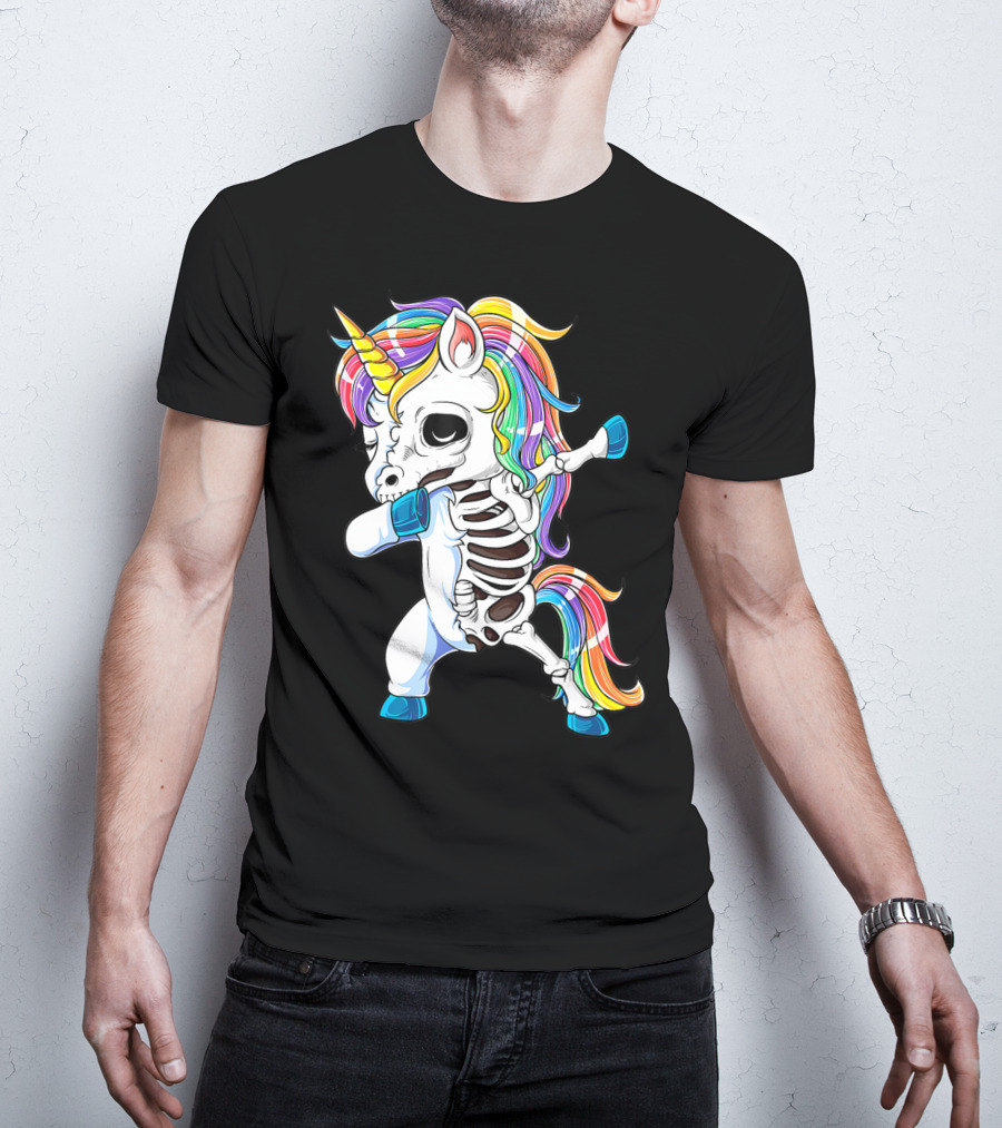 Dabbing Unicorn Skeleton Halloween Girls Dab Rainbow T-Shirt