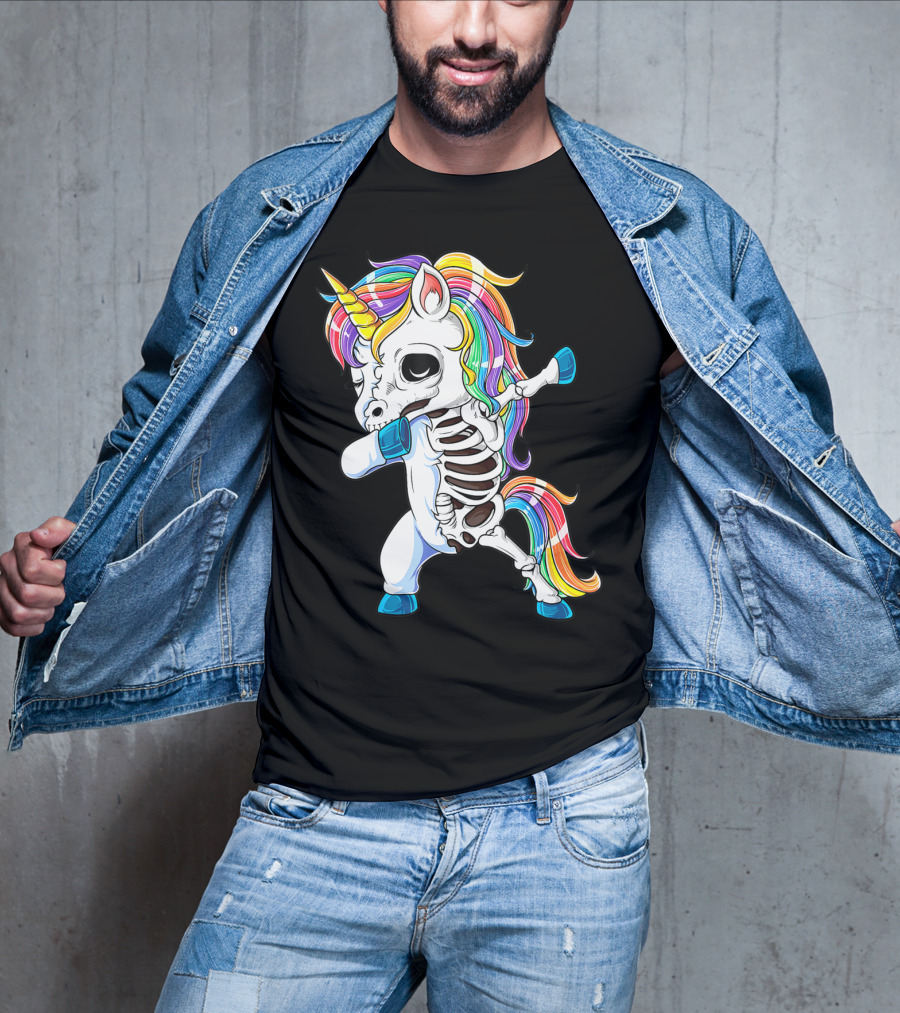 Dabbing Unicorn Skeleton Halloween Girls Dab Rainbow T-Shirt