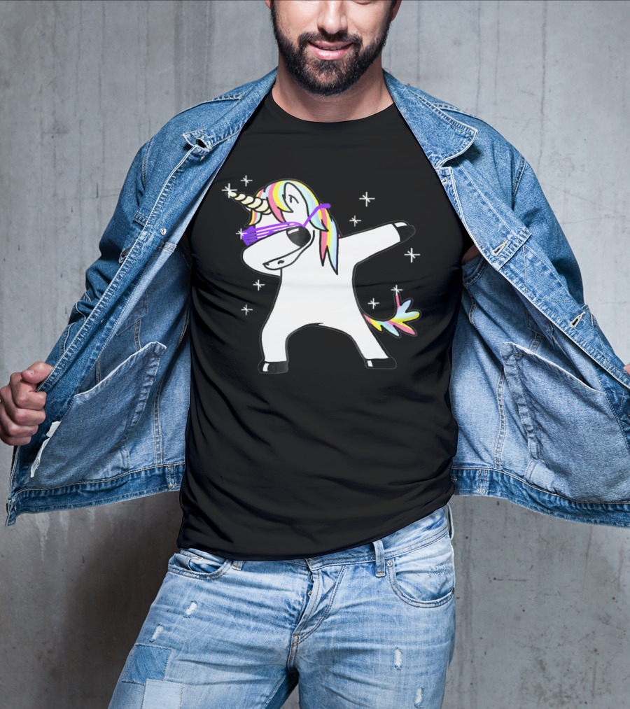 Dabbing Rainbow Unicorn With Sunglasses And Stars T-Shirt