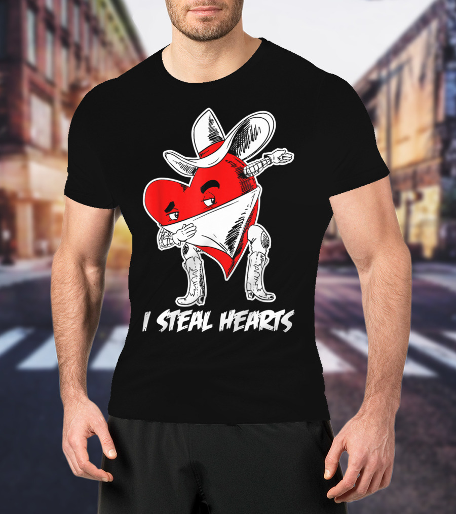 I Steal Hearts Dabbing Valentines Cowboy Heart T-Shirt