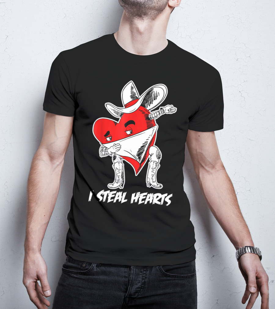 I Steal Hearts Dabbing Valentines Cowboy Heart T-Shirt
