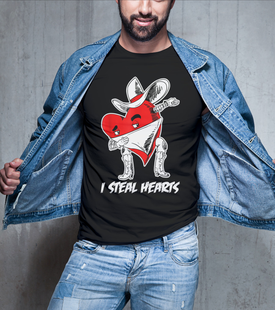 I Steal Hearts Dabbing Valentines Cowboy Heart T-Shirt