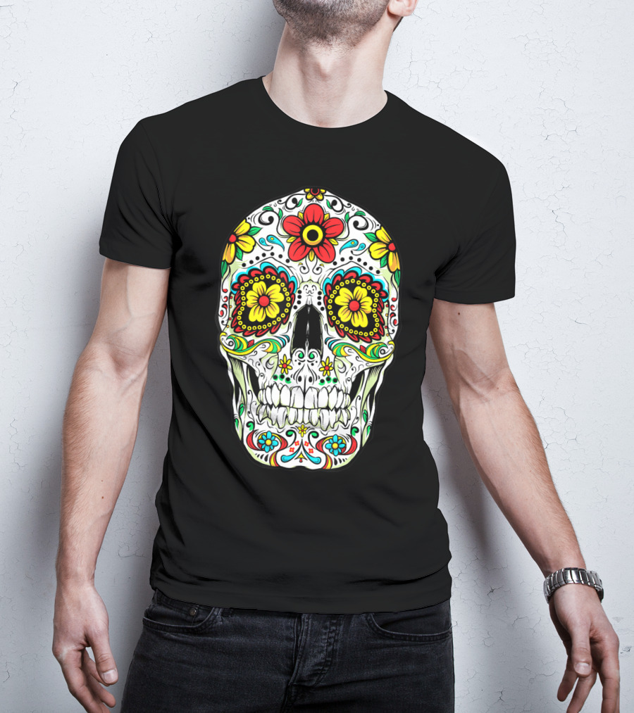 Day Of The Dead Sugar Skull Colorful Flowered Design Cinco De Mayo T-Shirt
