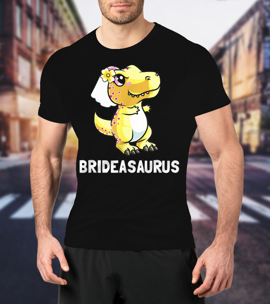 Bridesaurus Dinosaur Wedding Bride In Veil T-Shirt