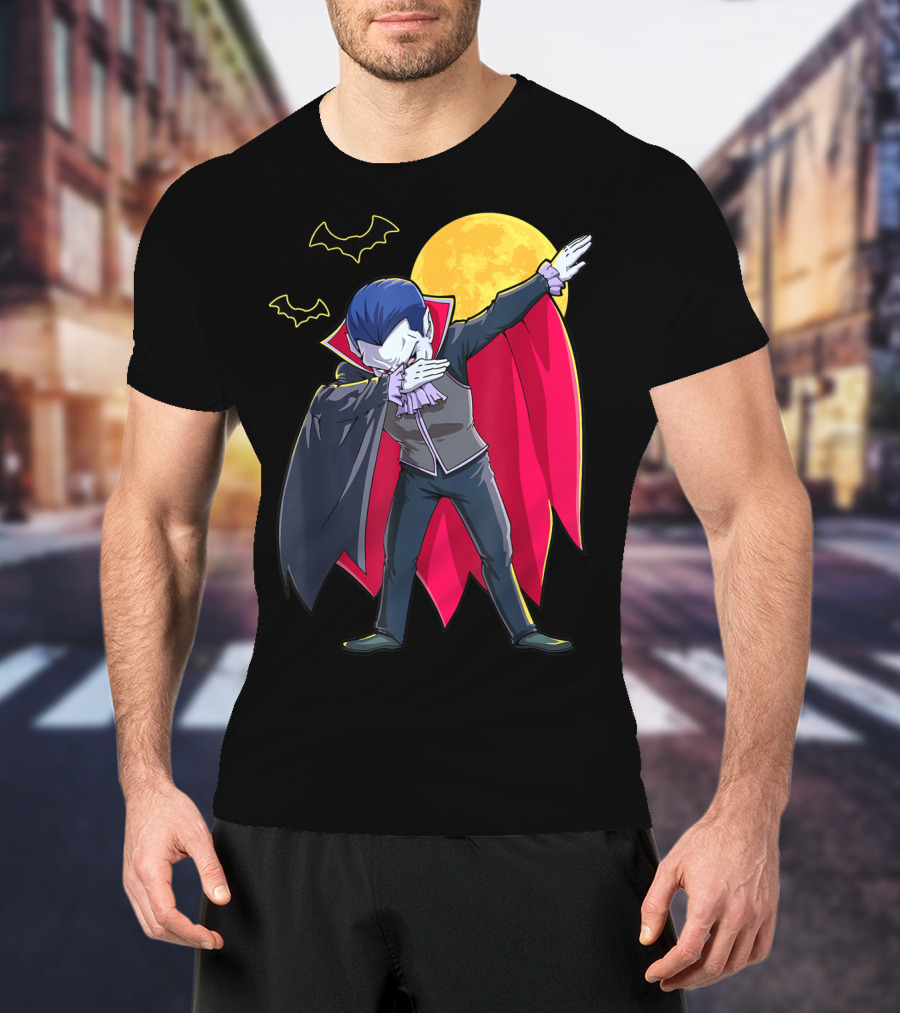 Dracula Vampire Dabbing Count Dabula Halloween Bats Moon T-Shirt