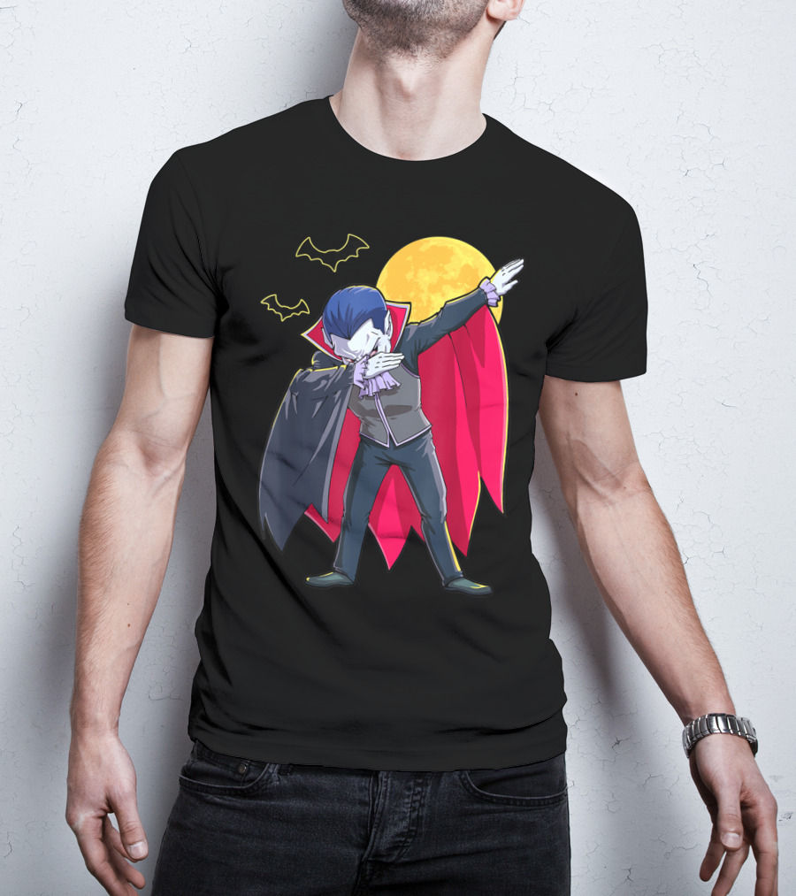 Dracula Vampire Dabbing Count Dabula Halloween Bats Moon T-Shirt