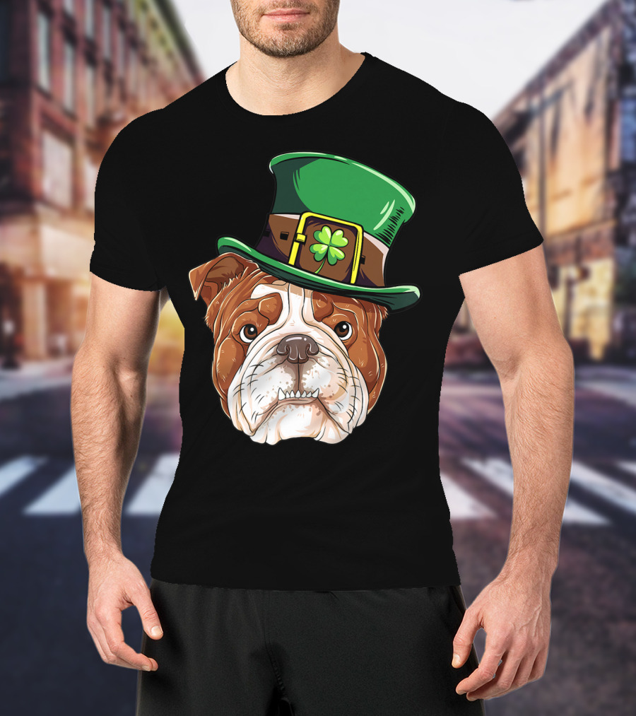 St Patricks Day English Bulldog Leprechaun Hat T-Shirt