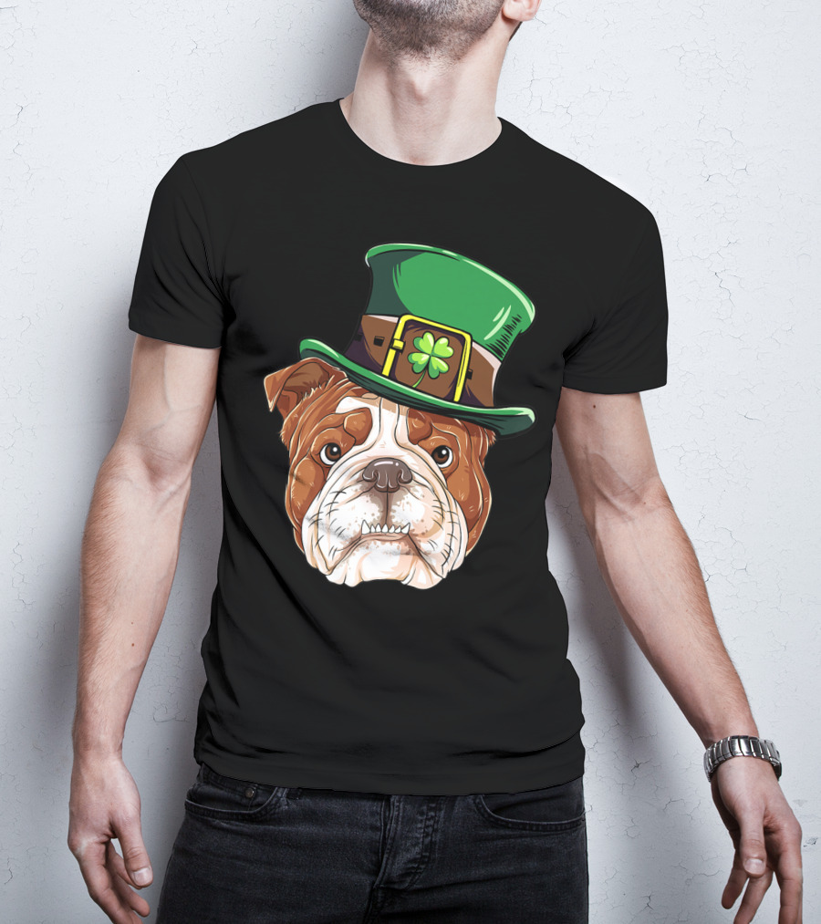 St Patricks Day English Bulldog Leprechaun Hat T-Shirt