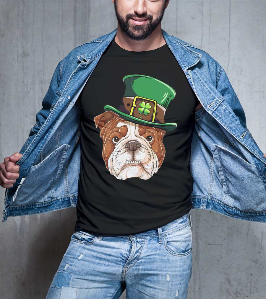 St Patricks Day English Bulldog Leprechaun Hat T-Shirt